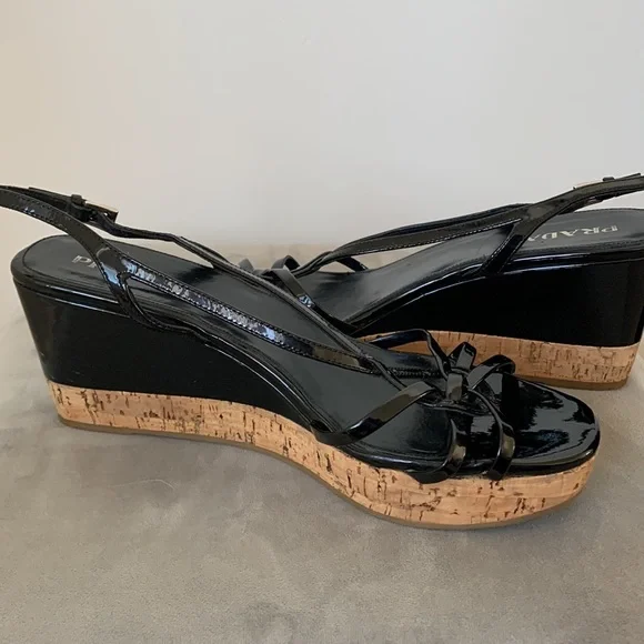 Prada Slingback Black Cork Wedge Sandals - Picture 6 of 10
